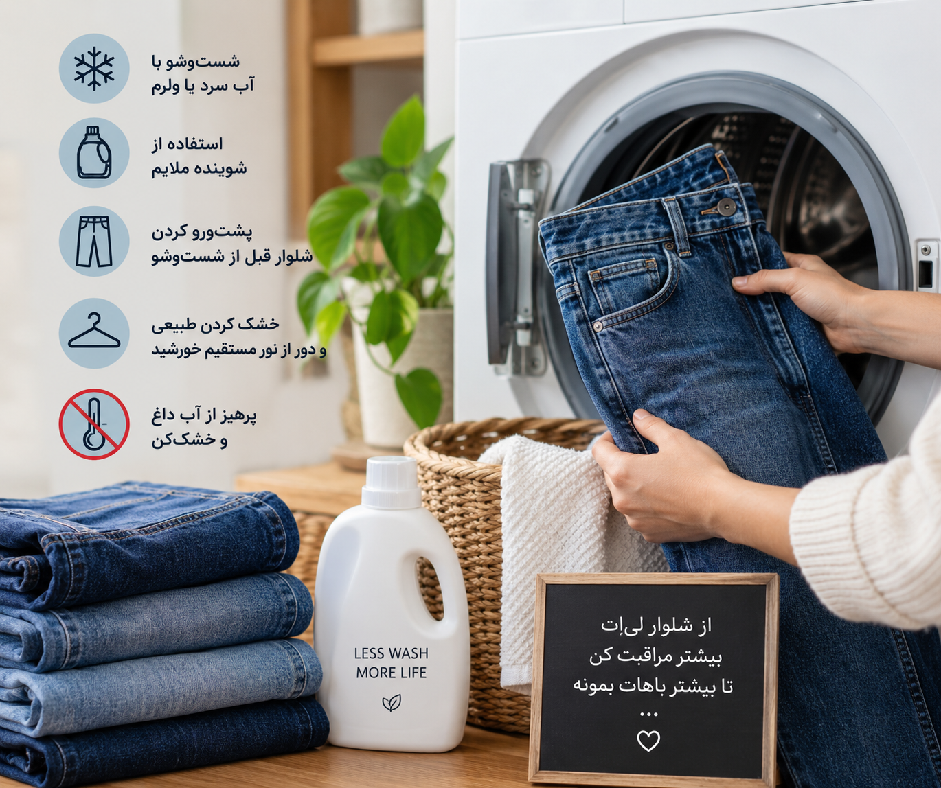 روش صحیح شستن شلوار لی؛ راهنمای علمی برای حفظ رنگ و فرم جین