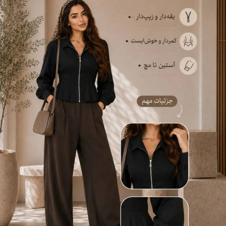 شومیز زنانه مدل جزیره یقهدار زیپدار فریسایز